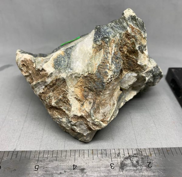 Wyoming medium olive nephrite jade with quartz crystals in rough chunk NQ-4
