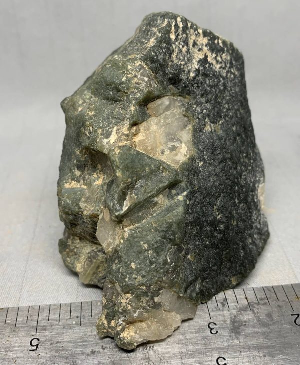 Wyoming dark olive nephrite jade with quartz crystals wind slick NQ-8