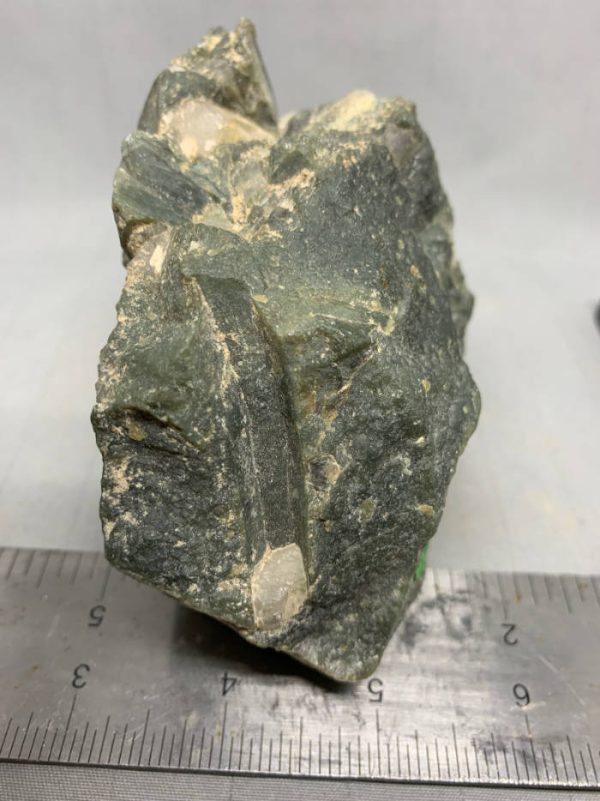Wyoming dark olive nephrite jade with quartz crystals wind slick NQ-8