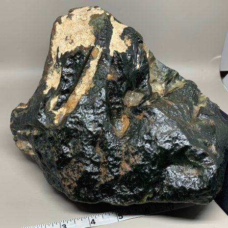 Dark Olive Nephrite w/quartz crystals Windslick cut bottom