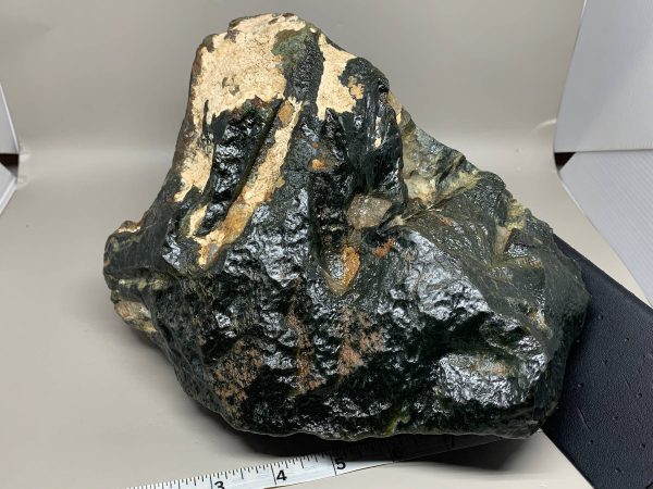 Dark Olive Nephrite w/quartz crystals Windslick cut bottom